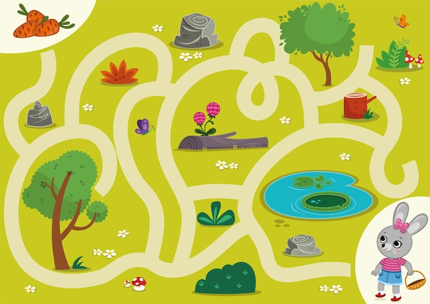 Rabbit  Maze Game for Children Vector illustration