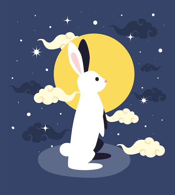 Vector rabbit in mid autumn night