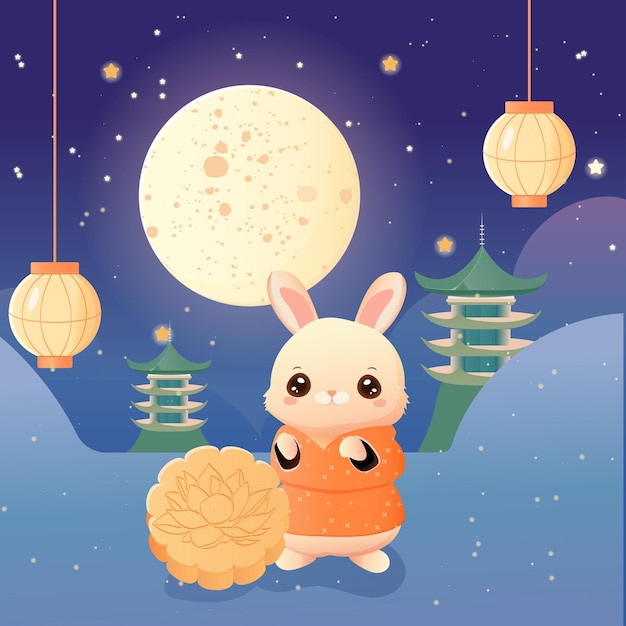 Rabbit moon cake mid autumn festival pagodas