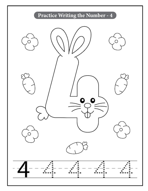 Rabbit number coloring pages for toddlers