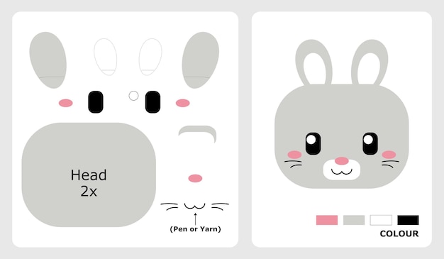 Rabbit patterns for applique patchwork felt and paper crafts in cut and paste puzzle patterns