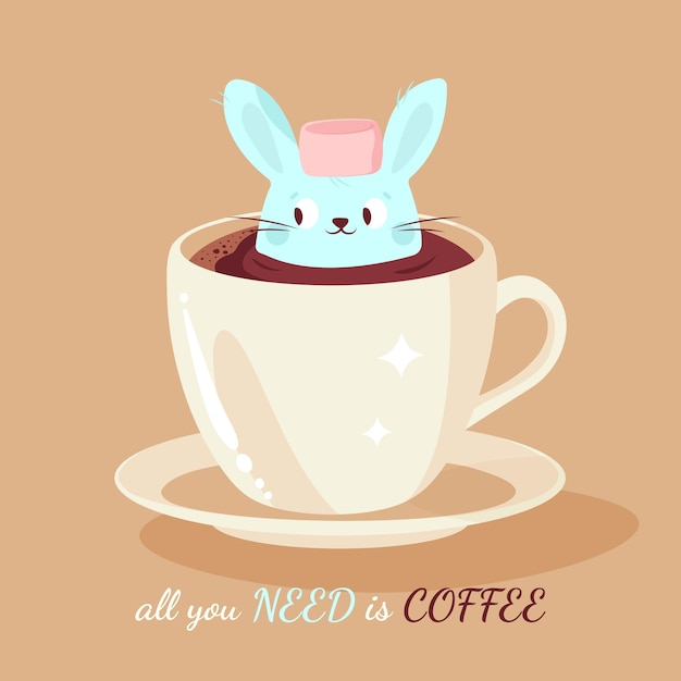 Кролик выглядывает из кофейной чашки coffee bunny.