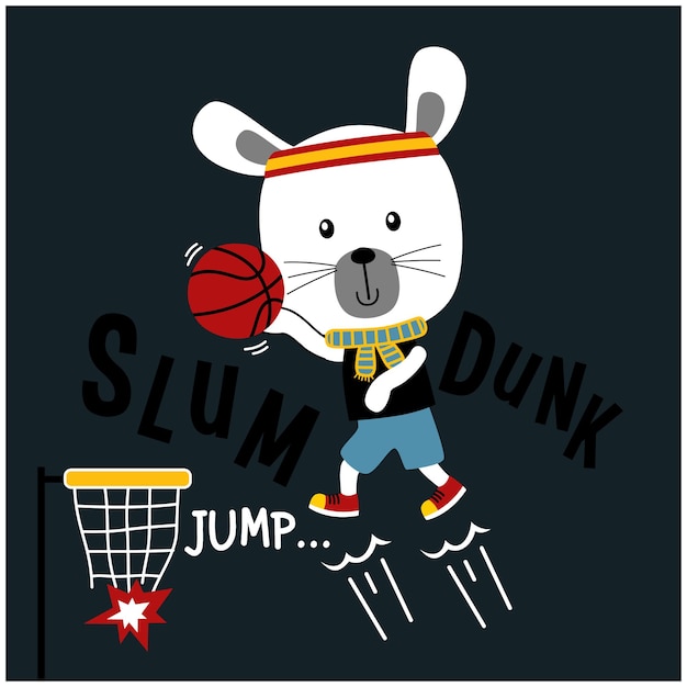 Coniglio che gioca a basket divertente cartone animato animale