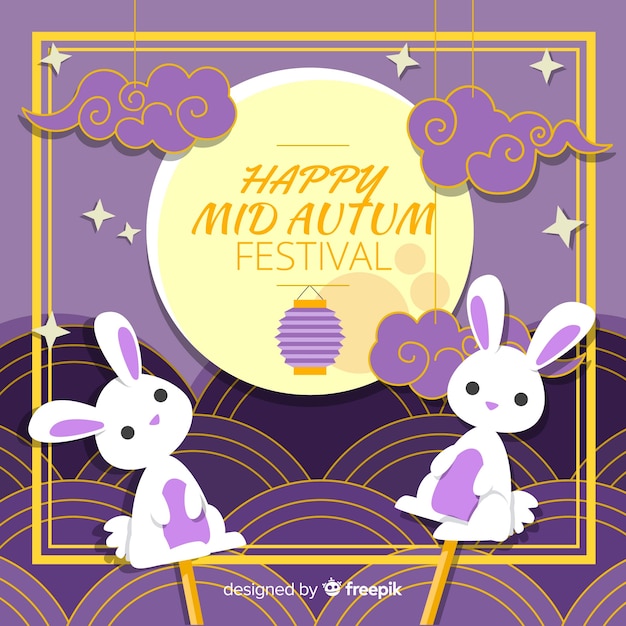 Vector rabbit puppet mid autumn festival background