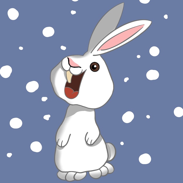 Rabbit rejoices in the snow christmas illustration happy new year