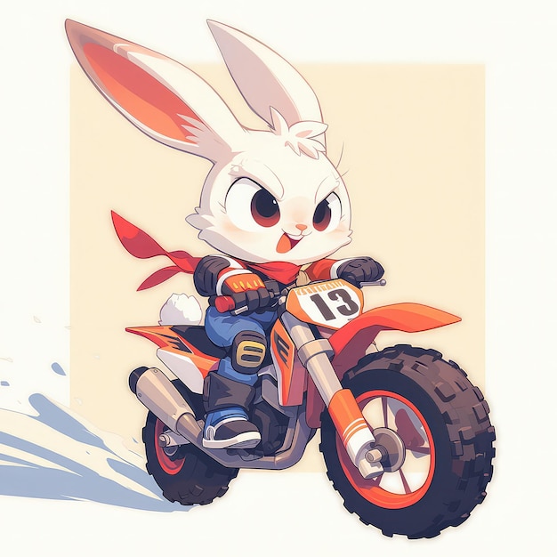 A rabbit riding a motorcycle cartoon style