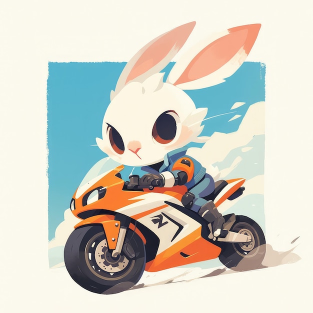A rabbit riding a motorcycle cartoon style