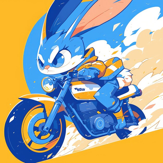 A rabbit riding a motorcycle cartoon style