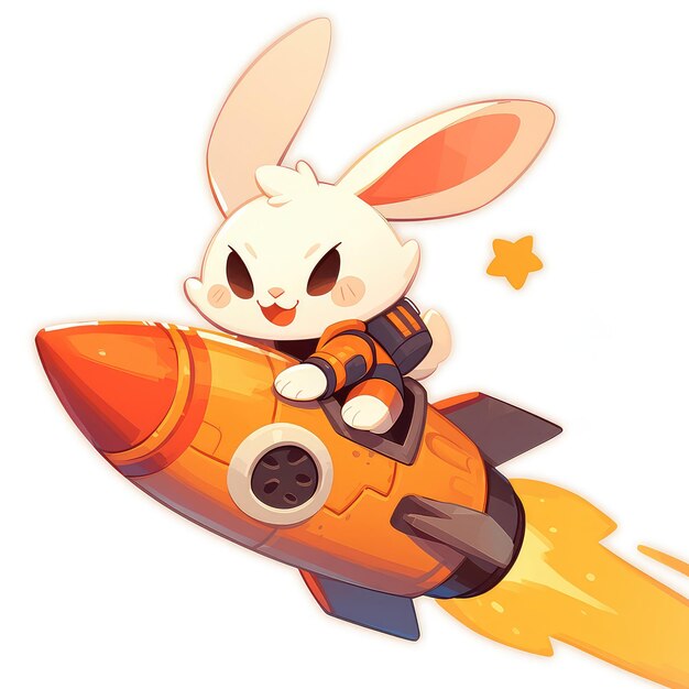 Vector a rabbit riding a rocket cartoon style