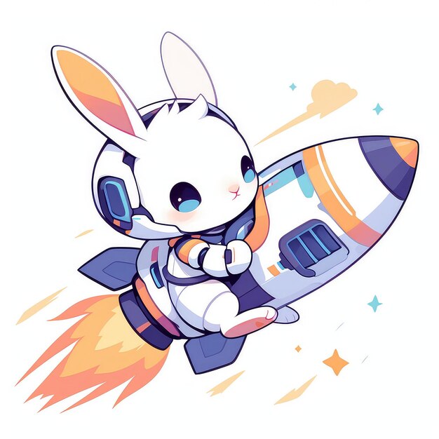Vector a rabbit riding a rocket cartoon style