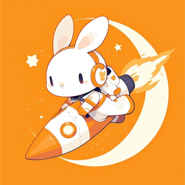 Vector a rabbit riding a rocket cartoon style