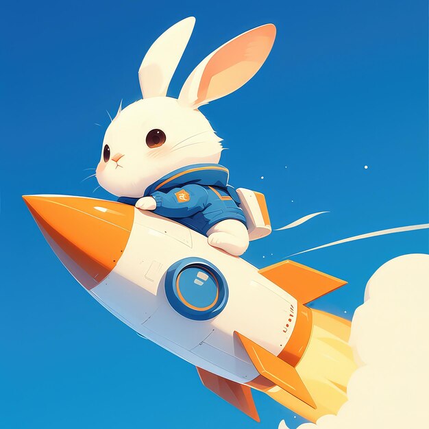 Vector a rabbit riding a rocket cartoon style