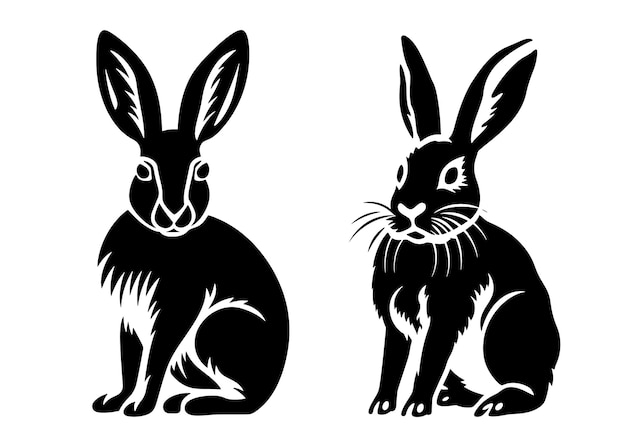 Rabbit in silhouette collection Vector illustration
