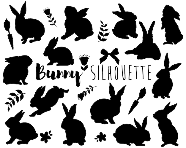 Rabbit Silhouette Elements Set