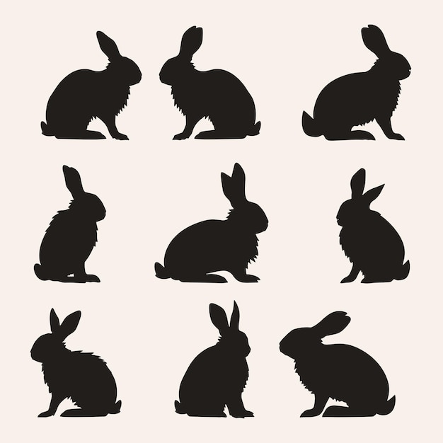 Vector rabbit silhouette set black flat vector illustration
