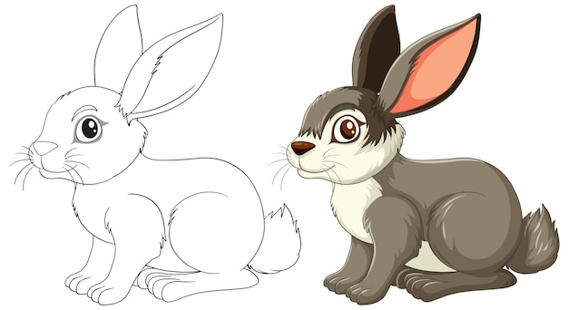 Rabbit Sketch and Color Illustration