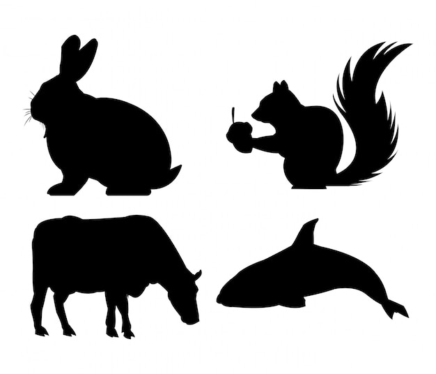 Icona della mucca e della balena dello scoiattolo del coniglio