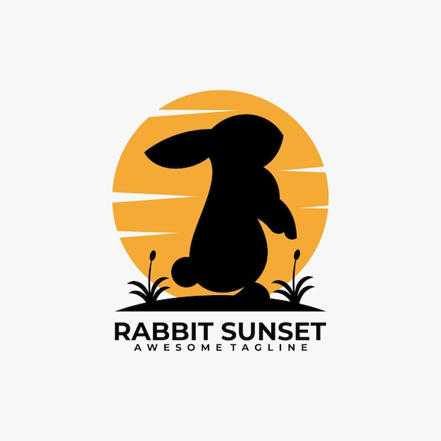 ベクトル ウサギの夕日のロゴデザインベクトルイラストフラットカラー