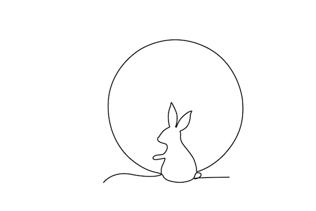 A rabbit symbol of Midautumn celebrations Midautumn oneline drawing
