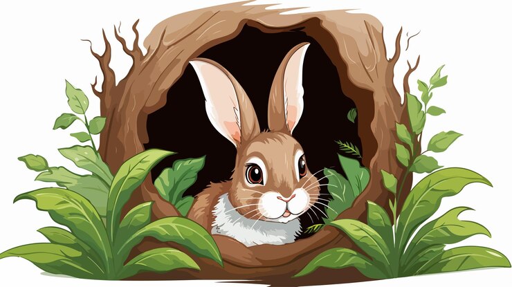 Vector a rabbit in a tree with a rabbit in the corner