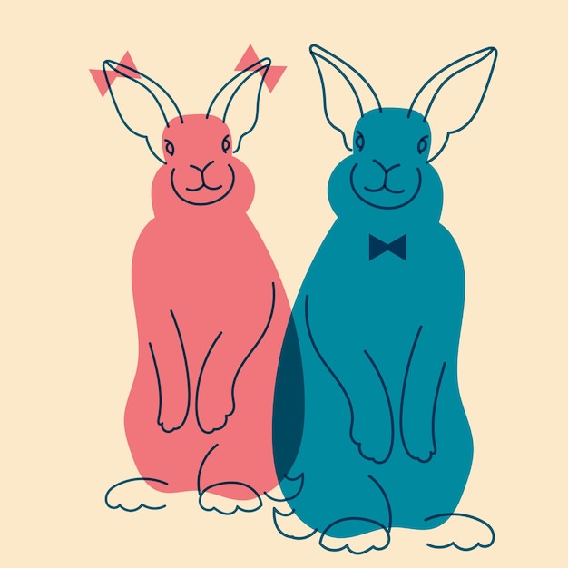 Rabbit Vector illustration in a minimalist style with Riso print effect Graphic element