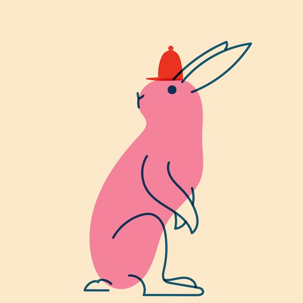 Rabbit Vector illustration in a minimalist style with Riso print effect Graphic element