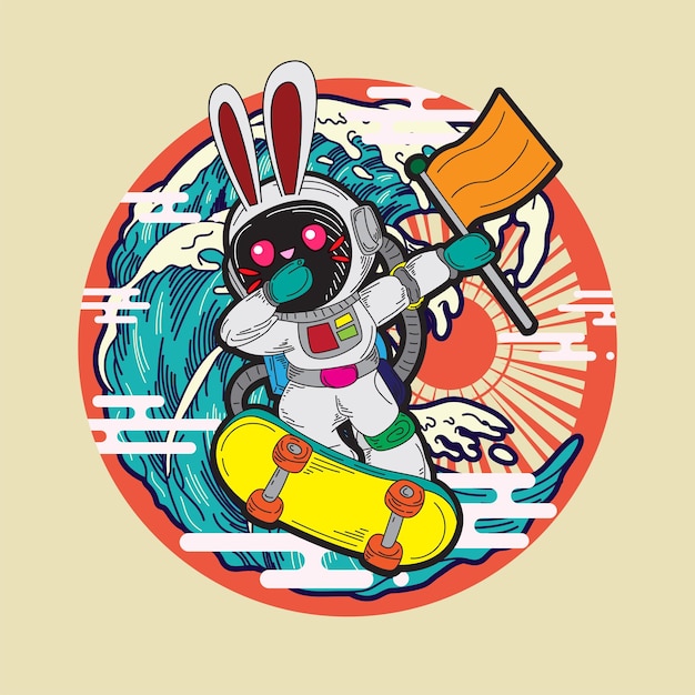 Vector rabbit with astronaut costume illustration for logo, notebook, and background