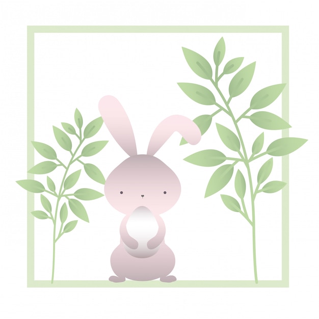 Rabbit with branchs and leaves isolated icon