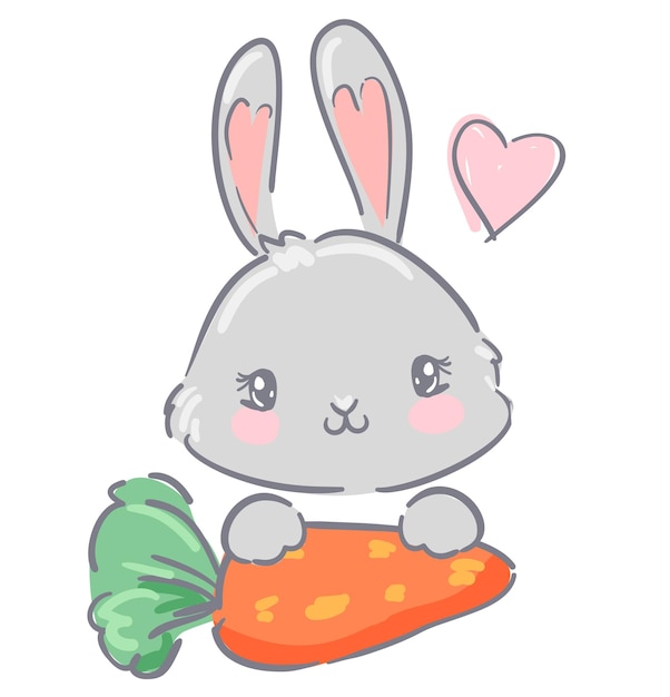 Rabbit with a carrot cute bunny print for children