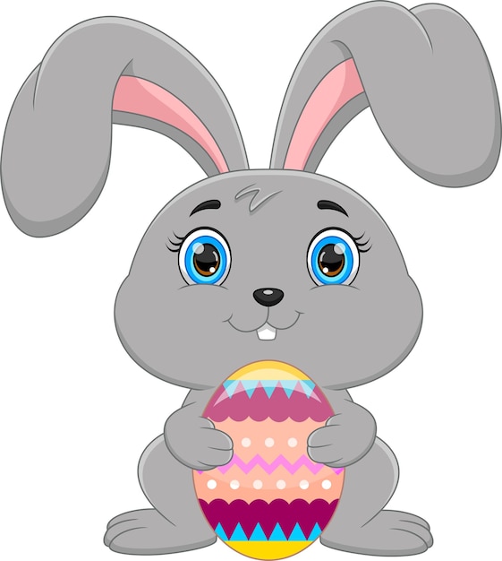 Rabbit with easter egg on white background