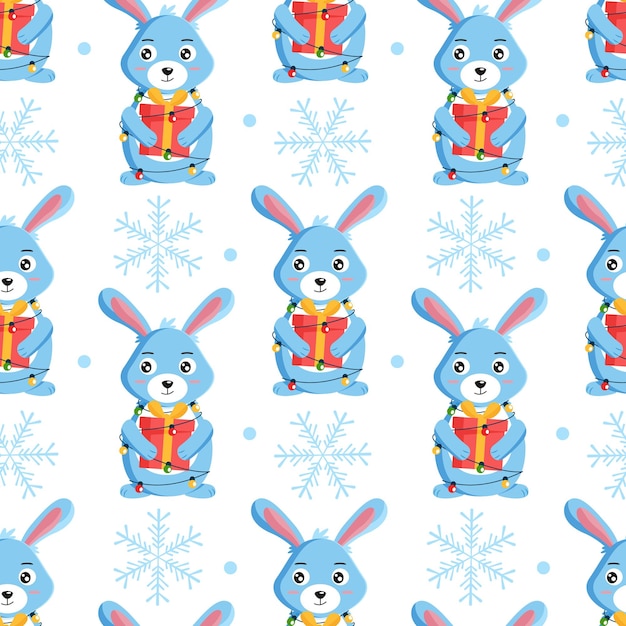 Кролик с подарочной коробкой и снежинкой