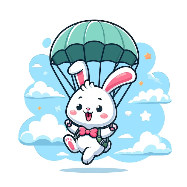 Rabbit with parachutes in the sky