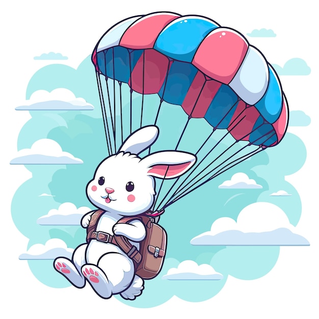 Vector rabbit with parachutes in the sky