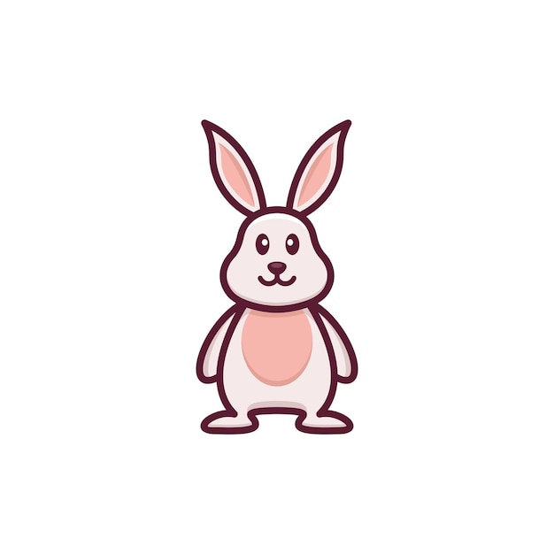 A rabbit with a pink nose and a pink nose is drawn in a flat style.