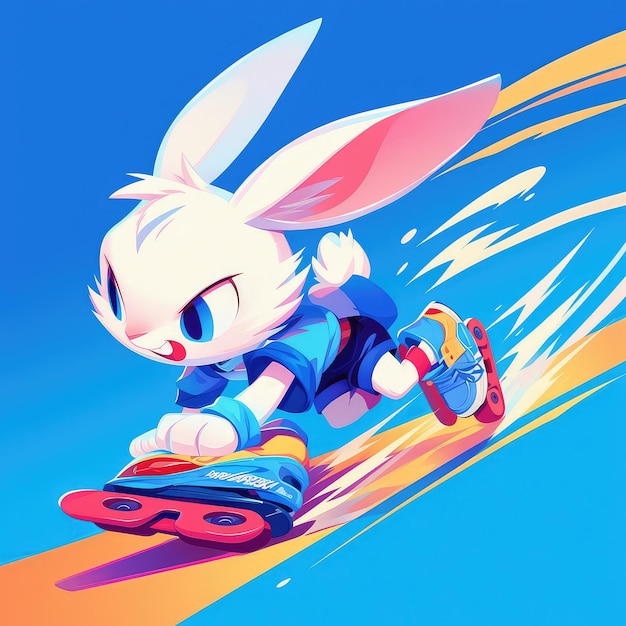 A rabbit with rollerblades cartoon style