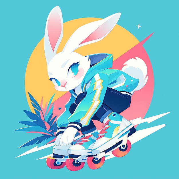 A rabbit with rollerblades cartoon style