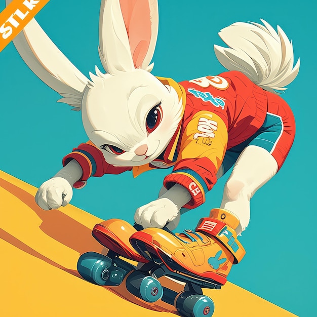 A rabbit with rollerblades cartoon style