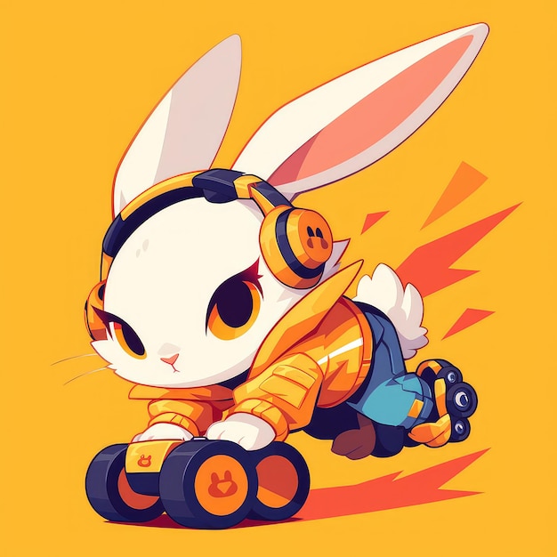 A rabbit with rollerblades cartoon style