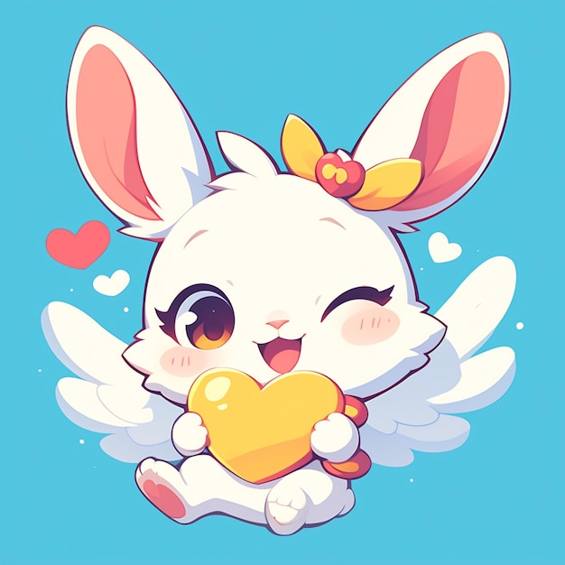 A rabbit with wings spread cartoon style