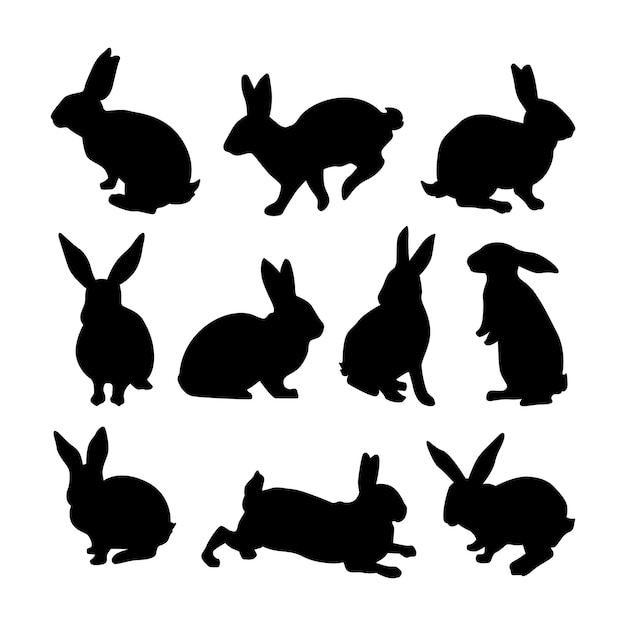 rabbits or bunnies set isolated vector silhouettes