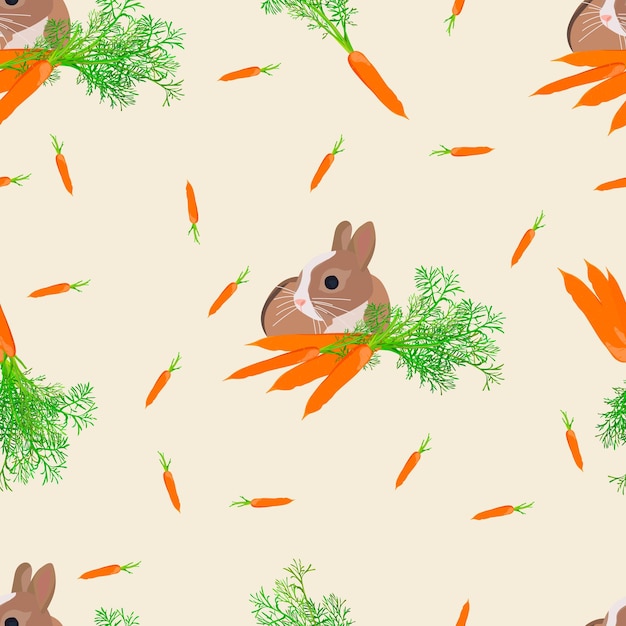 Vector rabbits and carrots seamless pattern