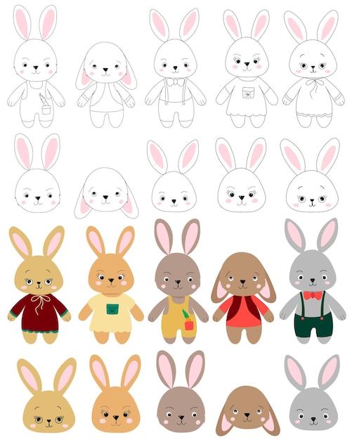 Rabbits cartoon in flat style isolated vector design