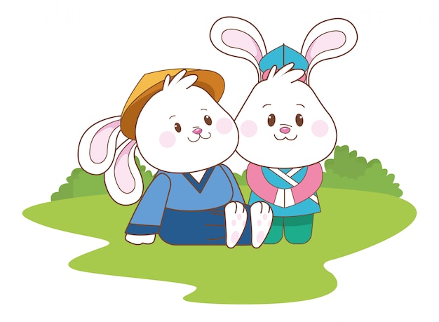 Rabbits celebrating mid autumn festival cartoons