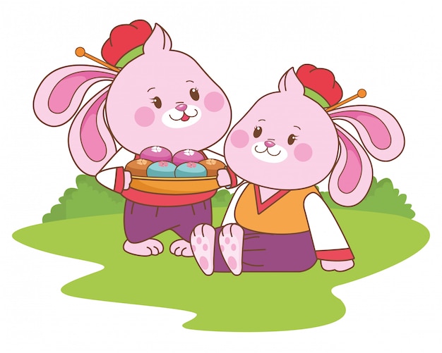 Rabbits celebrating mid autumn festival cartoons