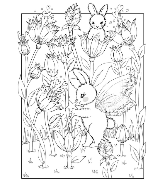 Vector rabbits coloring page