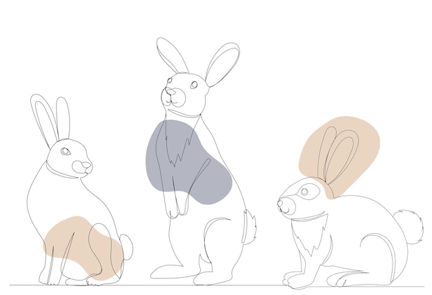 Rabbits drawing in one continuous line