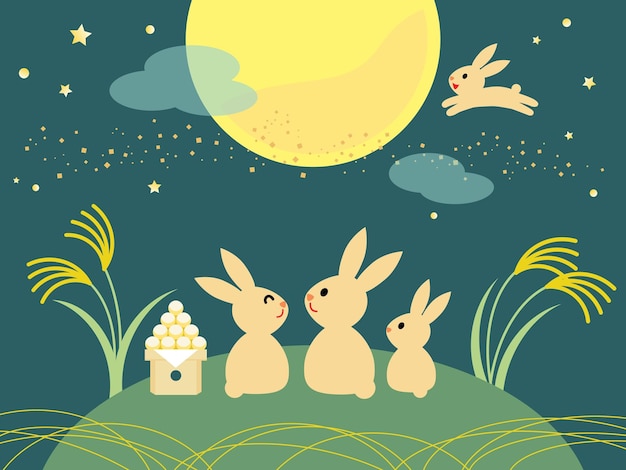 Rabbits and dumpling and Japanese pampas grass of viewing the moon