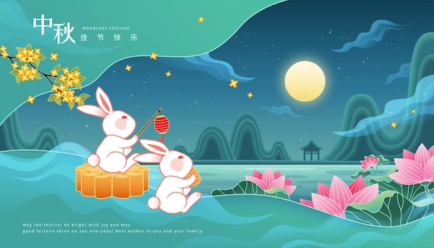 Rabbits enjoy the full moon on cake