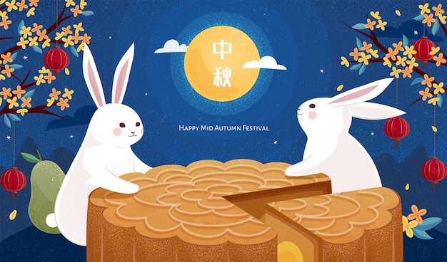 Rabbits enjoying cantonese mooncake