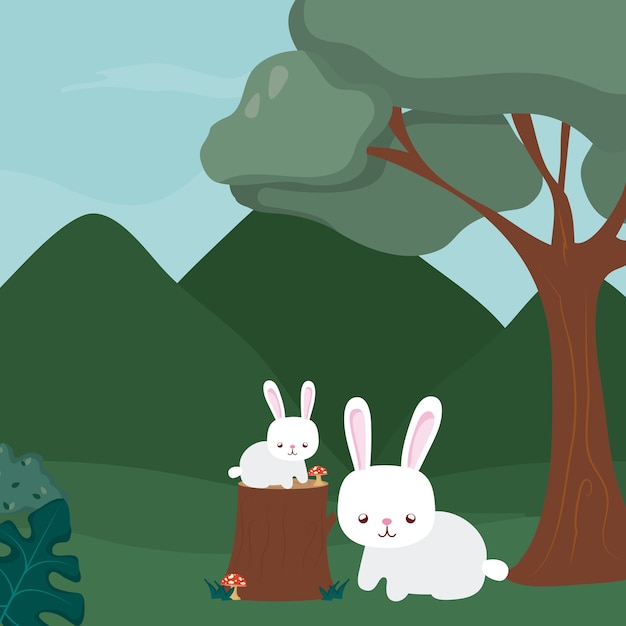 Rabbits at forest cute animal cartoons 